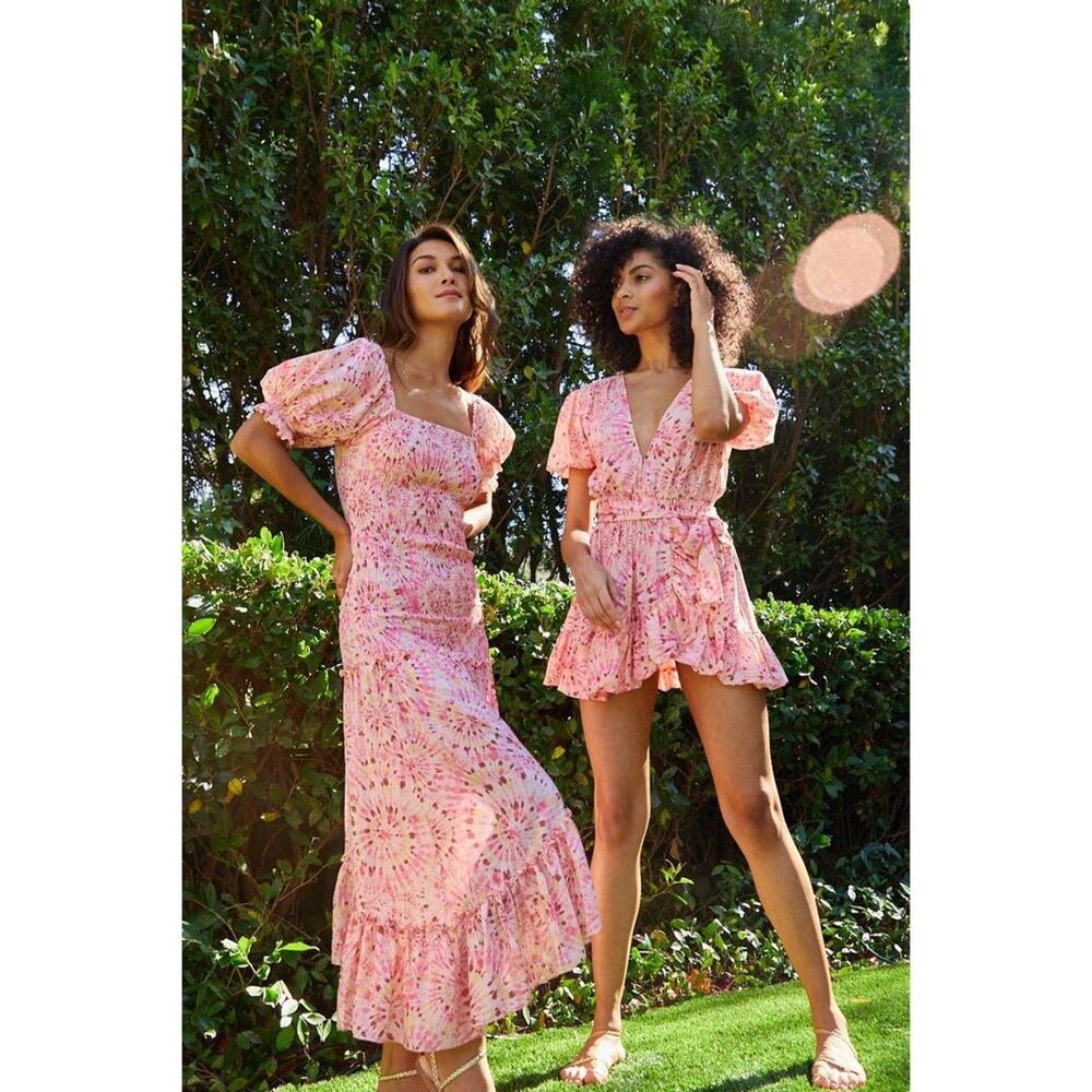 MISA Los Angeles Eloise Dress Rose Lemonade Pink Tie Dye Small - Like New